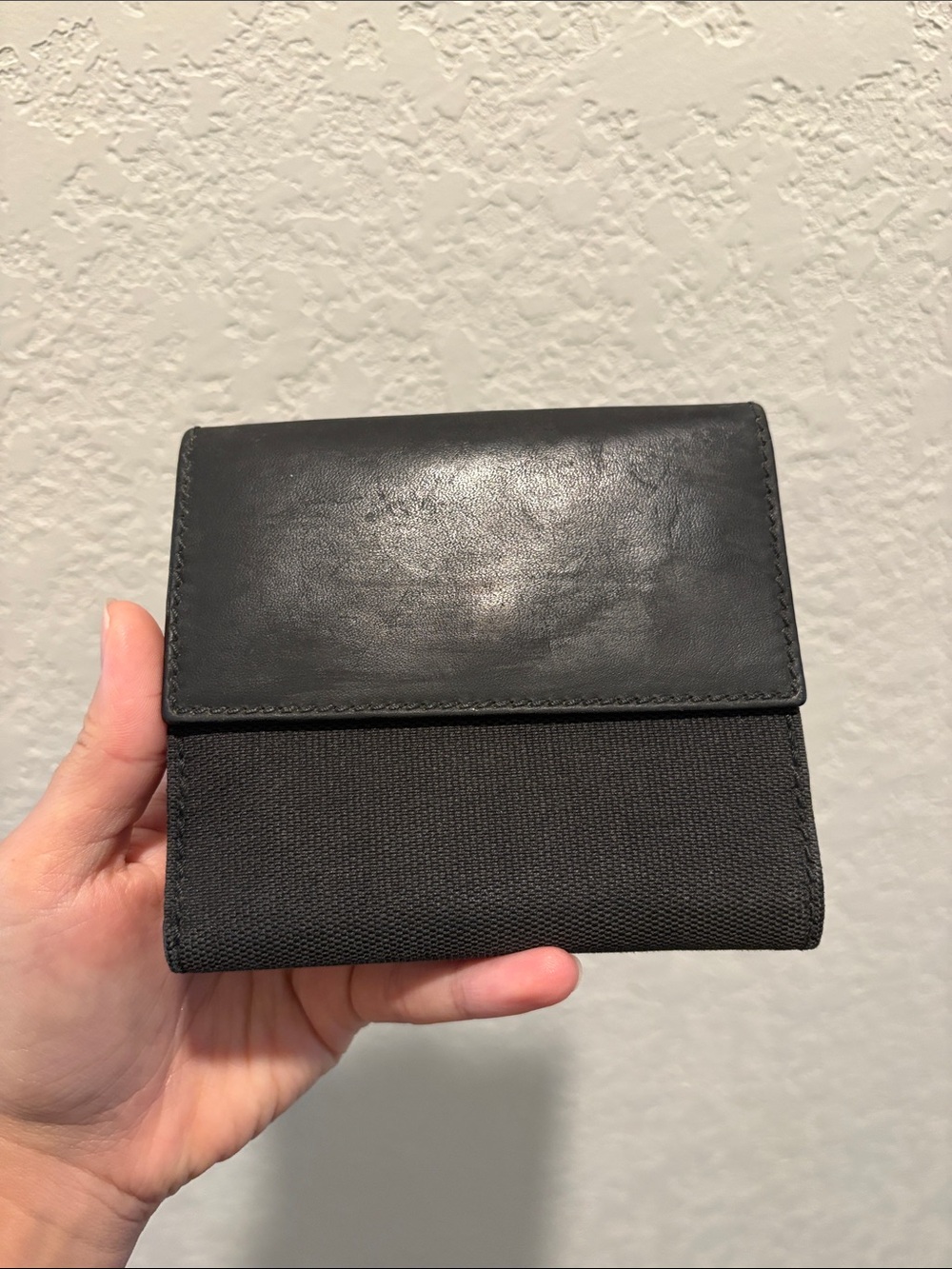 Gucci Black Leather Canvas Compact Wallet